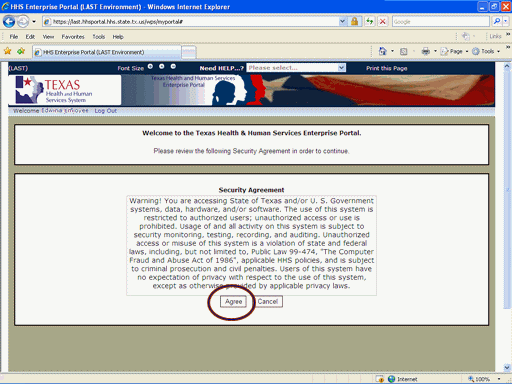 Scrrenshot of Security Agreement page